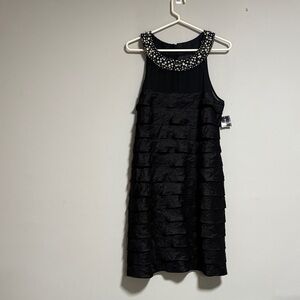 Jessica Howard Elegant Black Kids Dress with Beaded Neckline